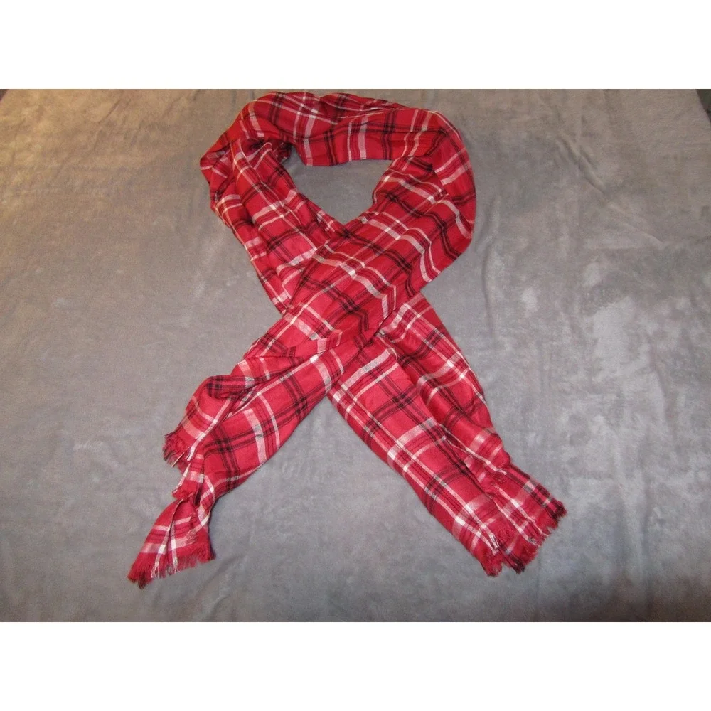 Talbots Red Plaid Scarf Rayon Fringe Trim Tartan Lightweight NWT 54990708